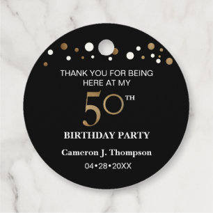 Black and Gold Confetti 50th Birthday Party Favor Tags