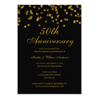 Black and Gold Confetti 50th Wedding Anniversary Invitation