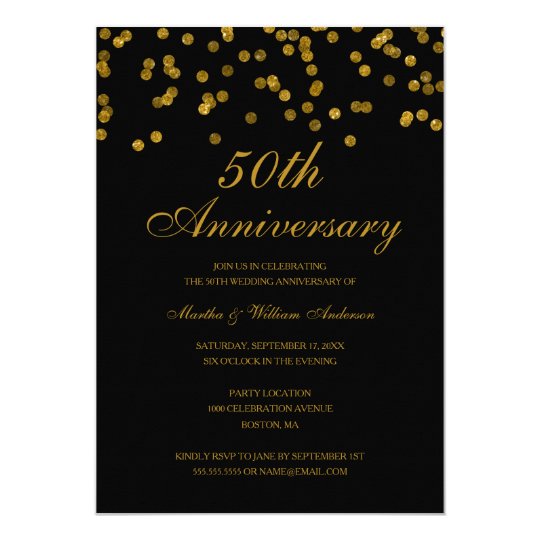 Black and Gold Confetti 50th Wedding Anniversary Invitation | Zazzle.com