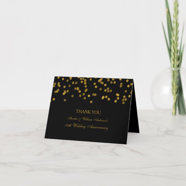 Black and Gold Confetti Anniversary Thank You Card (Front)