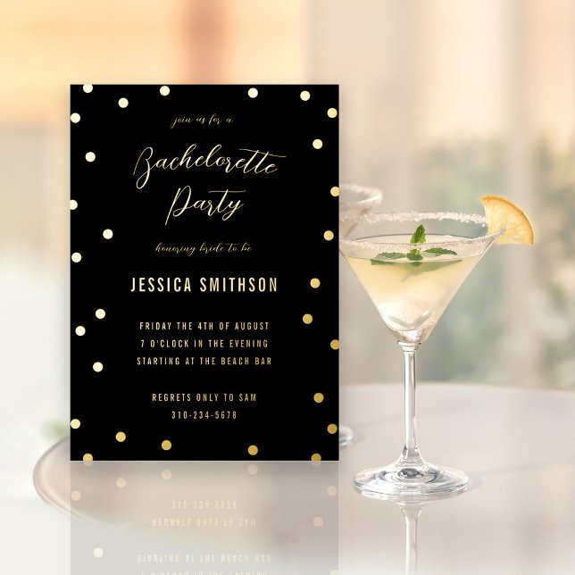 Black and Gold Confetti Bachelorette Party Foil Invitation (Creator Uploaded)