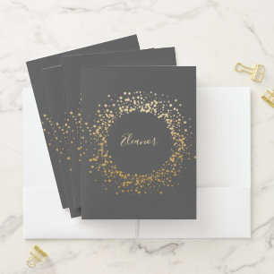 Black and Gold Confetti Circle Personalized Name Pocket Folder