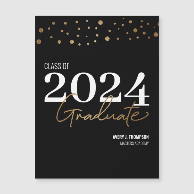 Black and gold confetti Class of 2024 Graduation (Front)