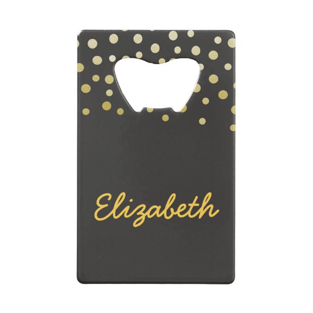 Black and Gold confetti Credit Card Bottle Opener (Front)
