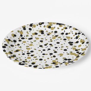 Black and Gold Confetti Dot Pattern Modern Simple Paper Plates