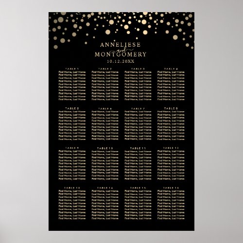 Black and Gold Confetti Dots  16 Seating Chart