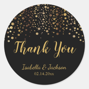 Black and Gold Confetti Dots Classic Round Sticker