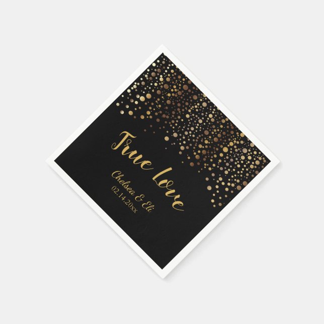 Black and Gold Confetti Dots Paper Napkins (Corner)