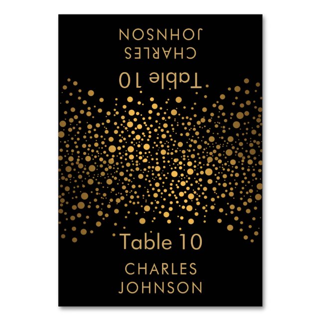 Black and Gold Confetti Dots - Place Cards (Front)
