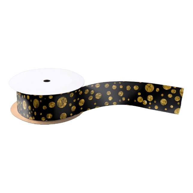 Black and Gold Confetti | DYI Background Color Satin Ribbon (Spool)