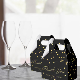 Black and Gold Confetti Elegant Thank You Wedding Favor Boxes