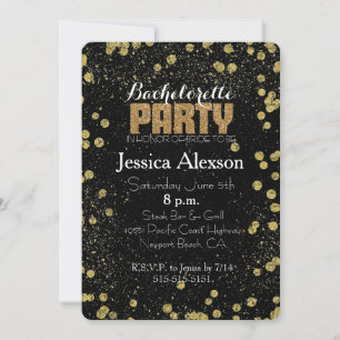 Black and Gold Confetti Faux Glitter Bachelorette Invitation