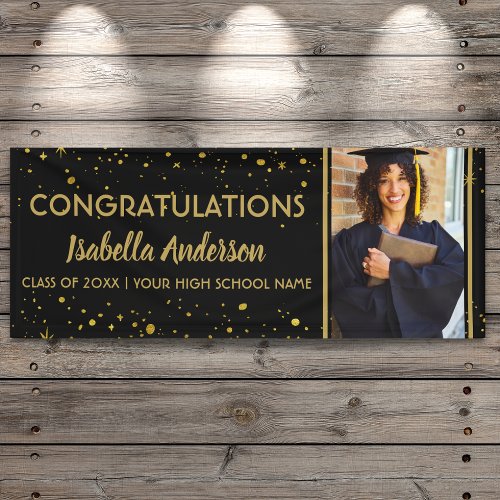 Black And Gold Confetti Grad Photo Graduation 2023 Banner