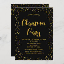 Black and Gold confetti Modern Christmas Party Invitation