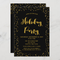 Black and Gold confetti Modern holiday Party Invitation