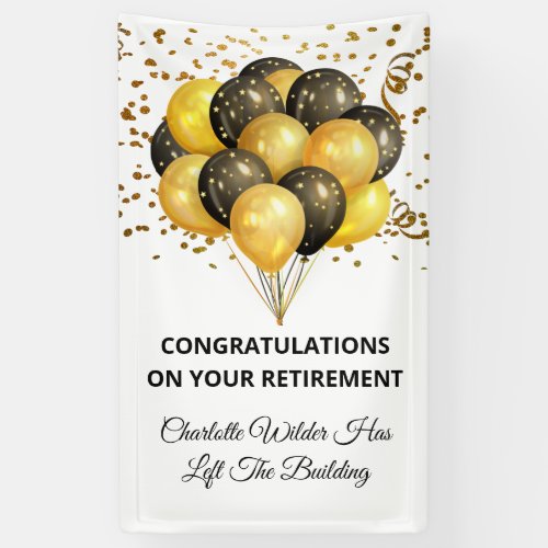 Black And Gold Confetti Retirement Banner