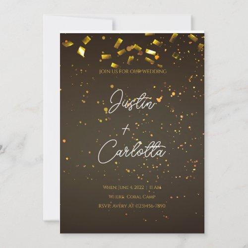 Black and Gold Confetti Wedding Invitation