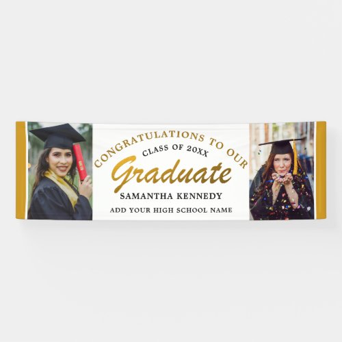 Black And Gold Congrats Grad 2 Photo Graduation Banner
