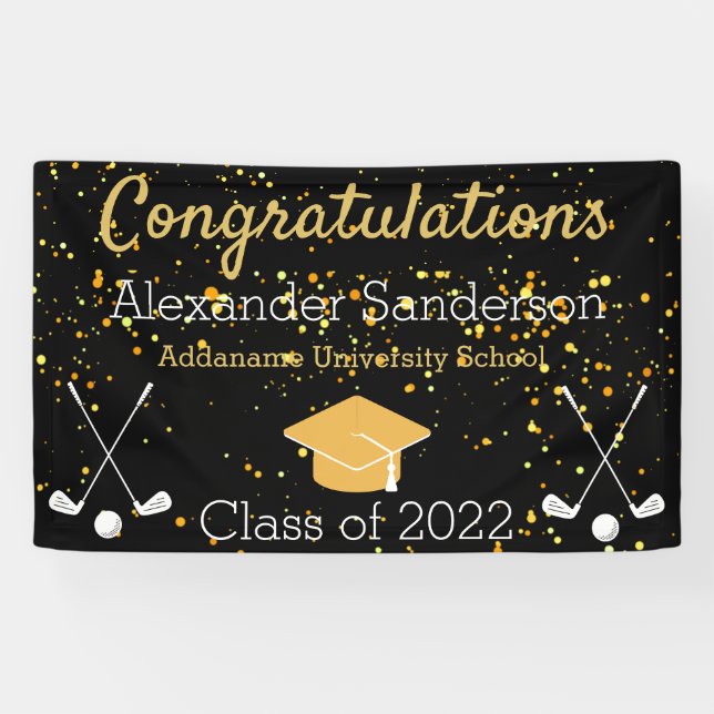 Black and Gold Congrats Gradgolfers Graduation Banner (Horizontal)