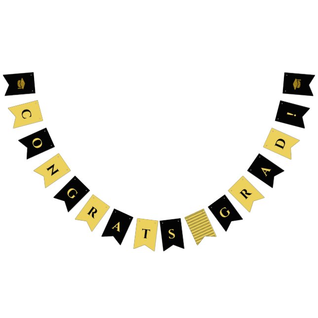 Black and Gold Congrats Graduate Graduation  Bunting Flags (All)