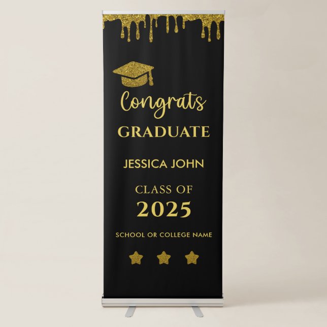 Black and Gold Congrats Graduate Graduation  Retractable Banner (Front)