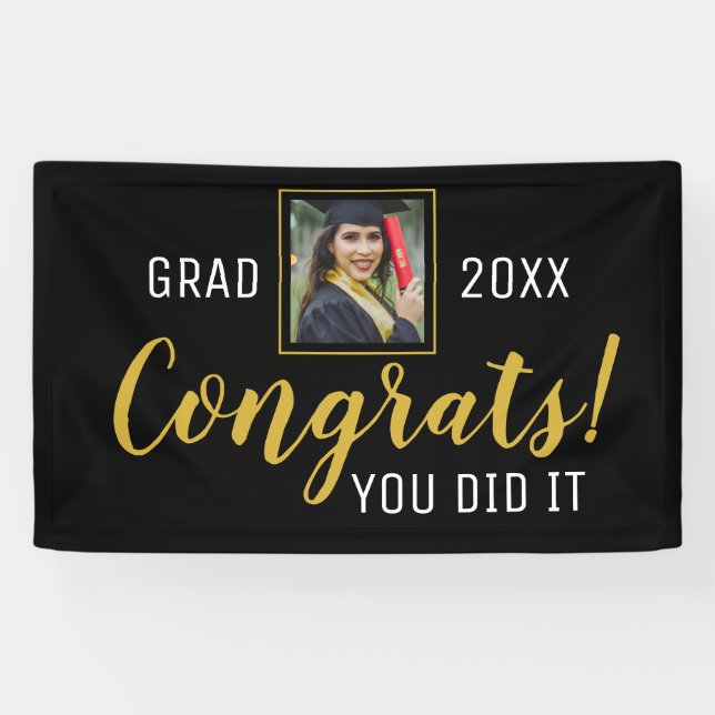 Black And Gold Congrats You Did It Grad 2020 Banner (Horizontal)