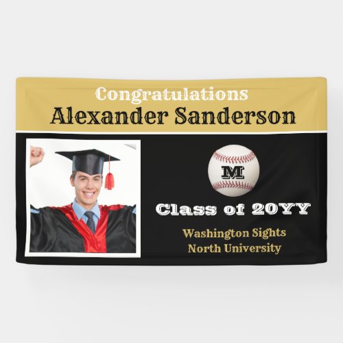 Black and Gold Congratulations Baseball Graduation Banner