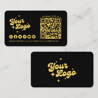 Black And Gold Connect With Us Logo Qr Code Business Card