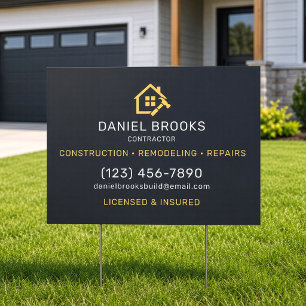 Black and Gold Contractor Construction Sign