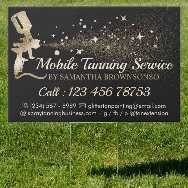 Black and Gold Cosmetic Makeup Spray Tanning Sign (Insitu)