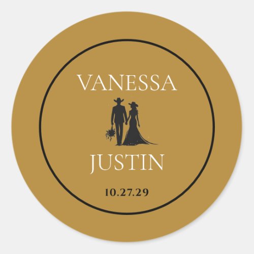 Black and Gold Country Wedding Classic Round Sticker