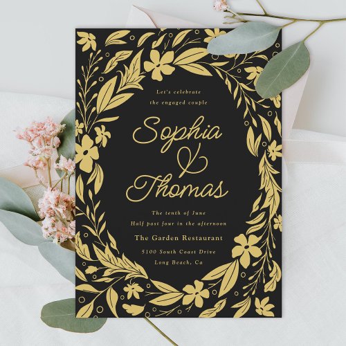 Black and Gold Couples Engagement party Invitation