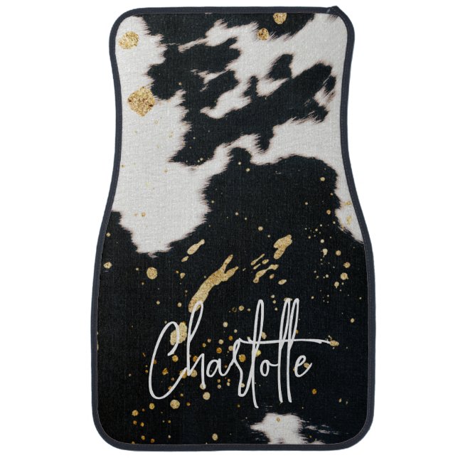 Black and Gold Cowhide Car Floor Mat (Front)