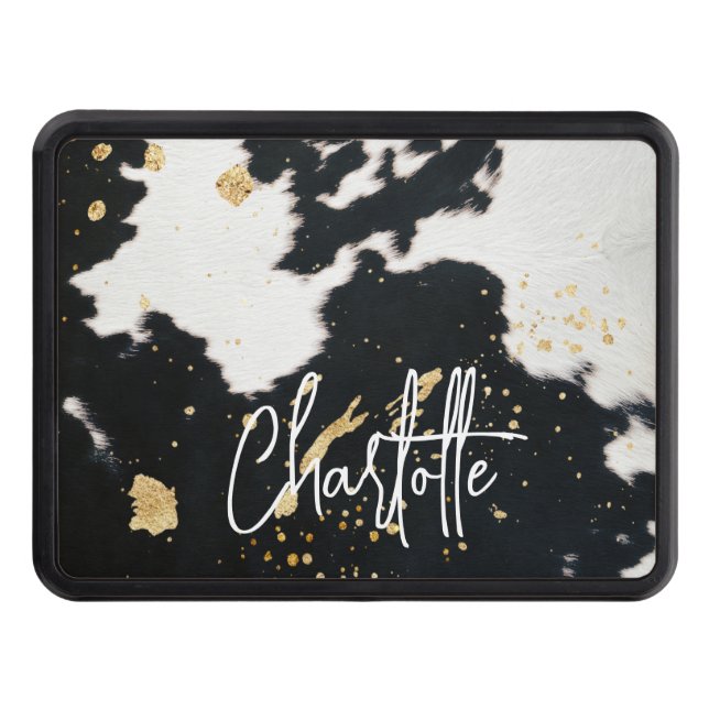 Black and Gold Cowhide  Hitch Cover (Front)