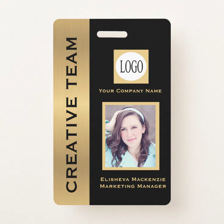 Black and Gold Creative Executive Employee ID Badg Badge | Zazzle