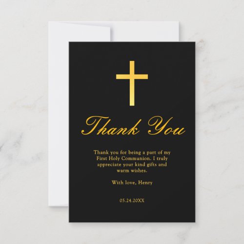 Black and Gold Cross First Communion Thank You