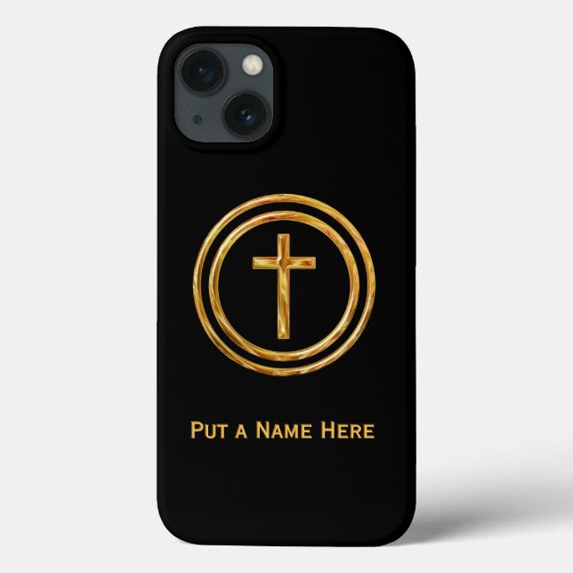 Black and Gold Cross Name Template Case-Mate iPhone Case (Back)