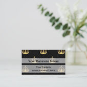 Black and gold crown pattern business card (Standing Front)