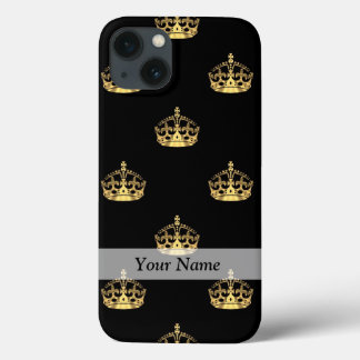 Black and gold crown pattern iPhone 13 case