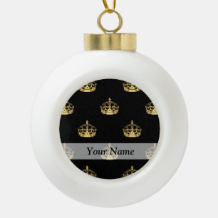 Black and gold crown pattern ceramic ball christmas ornament