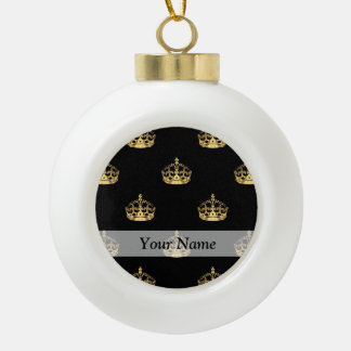 Black and gold crown pattern ceramic ball christmas ornament