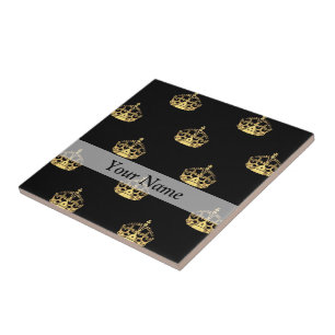 Black and gold crown pattern ceramic tile