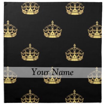 Black And Gold Crown Pattern Cloth Napkin by Patternzstore at Zazzle