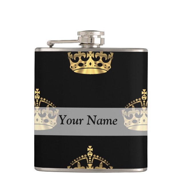 Black and gold crown pattern flask (Front)