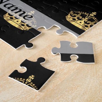 Black And Gold Crown Pattern Jigsaw Puzzle by Patternzstore at Zazzle