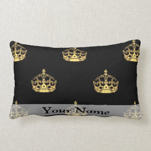 Black and gold crown pattern lumbar pillow