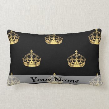 Black And Gold Crown Pattern Lumbar Pillow by Patternzstore at Zazzle
