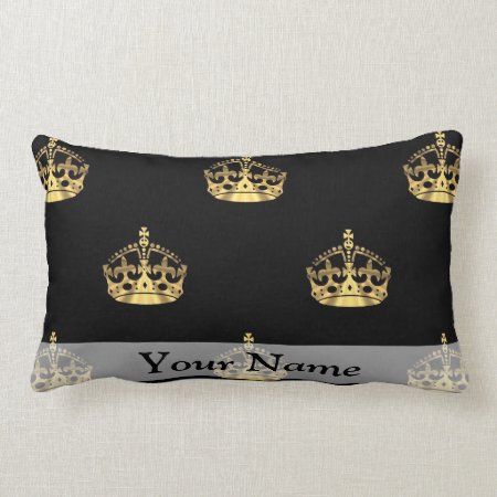 Black And Gold Crown Pattern Lumbar Pillow