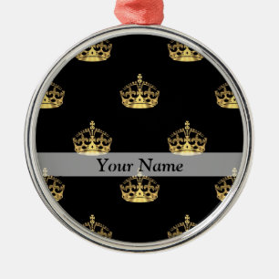 Black and gold crown pattern metal ornament