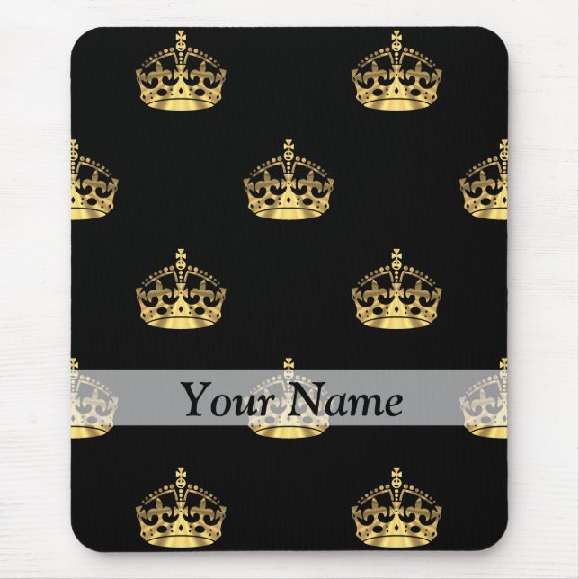 Black and gold crown pattern mouse pad (Front)